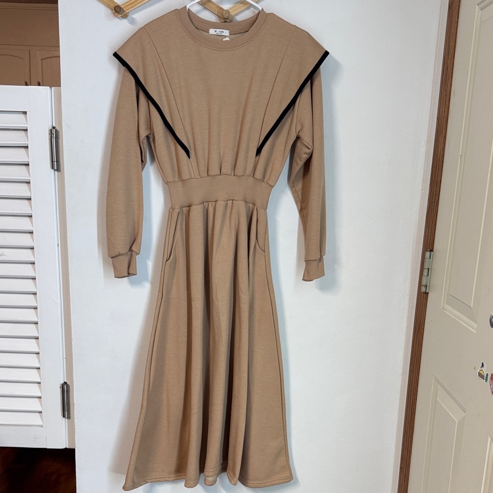 Love Tan Maxi Dress with Black Accents
